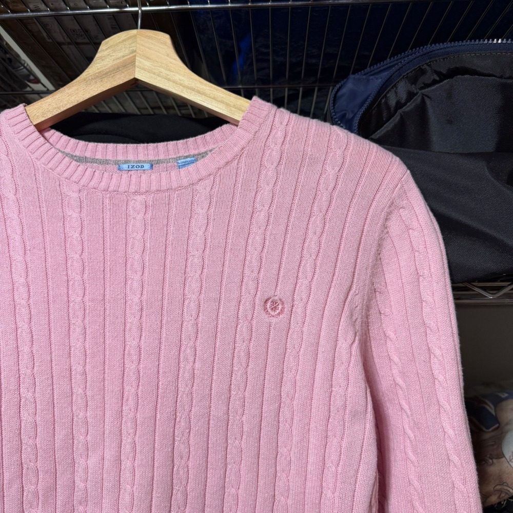 IZOD Sweater Women's S Pink Cable Knit Crewneck Pullover Preppy Classic Casual